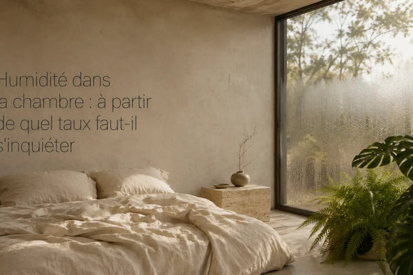 Chambre au petit matin avec de la condensation sur la fenêtre, illustrant l'humidité nocturne