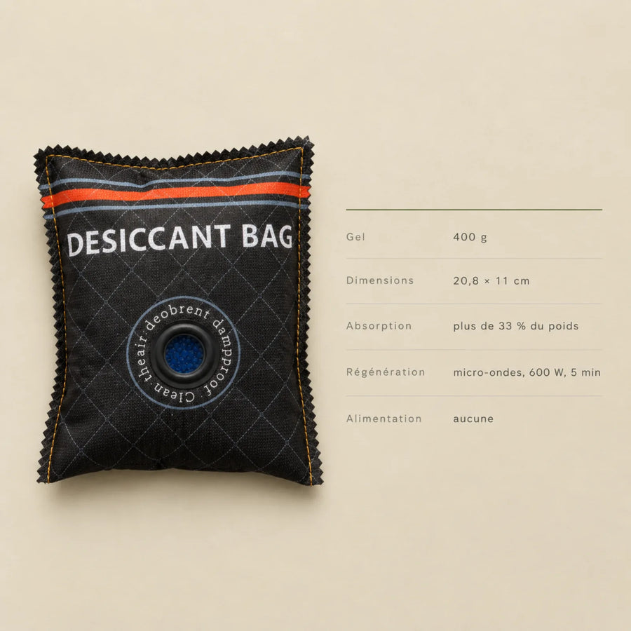 Caractéristiques de l'absorbeur d'humidité voiture : 400 g de gel de silice, format 20,8 par 11 cm