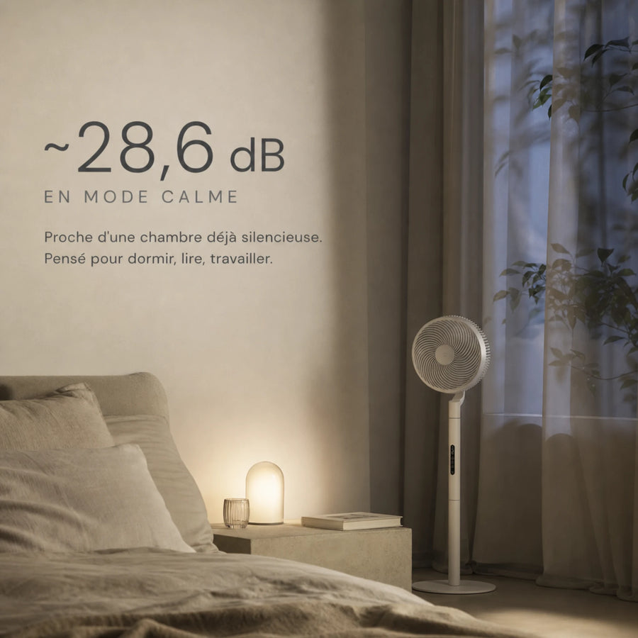 Brasseur d'air silencieux L'Air Sain en chambre la nuit, environ 28,6 dB pour dormir sans bruit.
