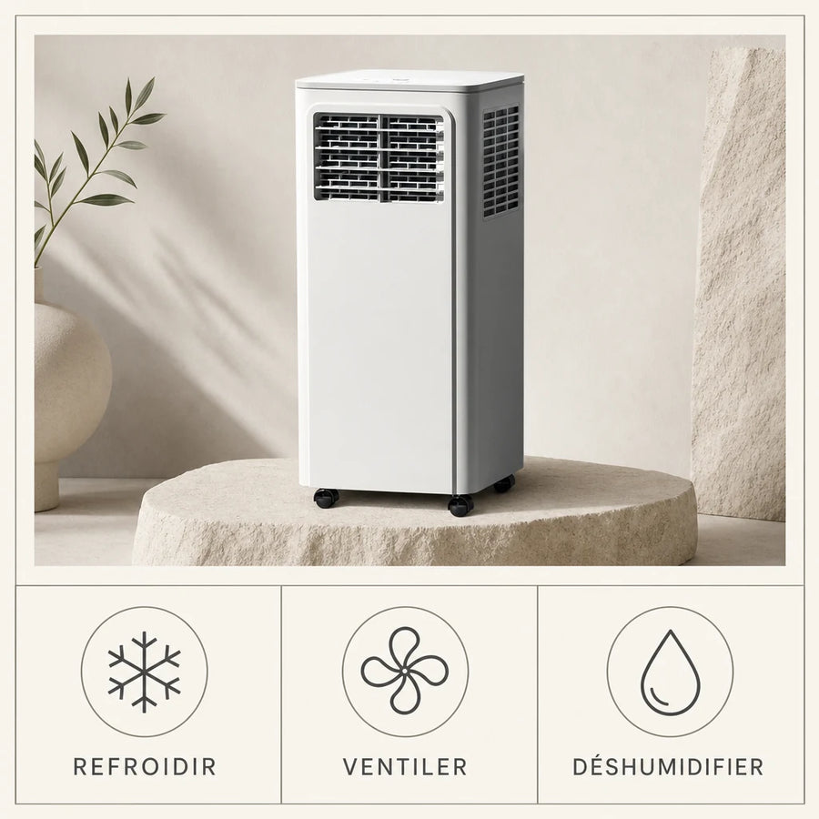 Climatiseur mobile 7000 BTU avec fonctions refroidissement ventilation et déshumidification