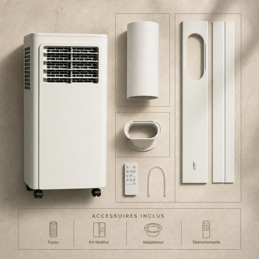 Climatiseur mobile 7000 BTU avec tuyau kit fenêtre adaptateur et télécommande