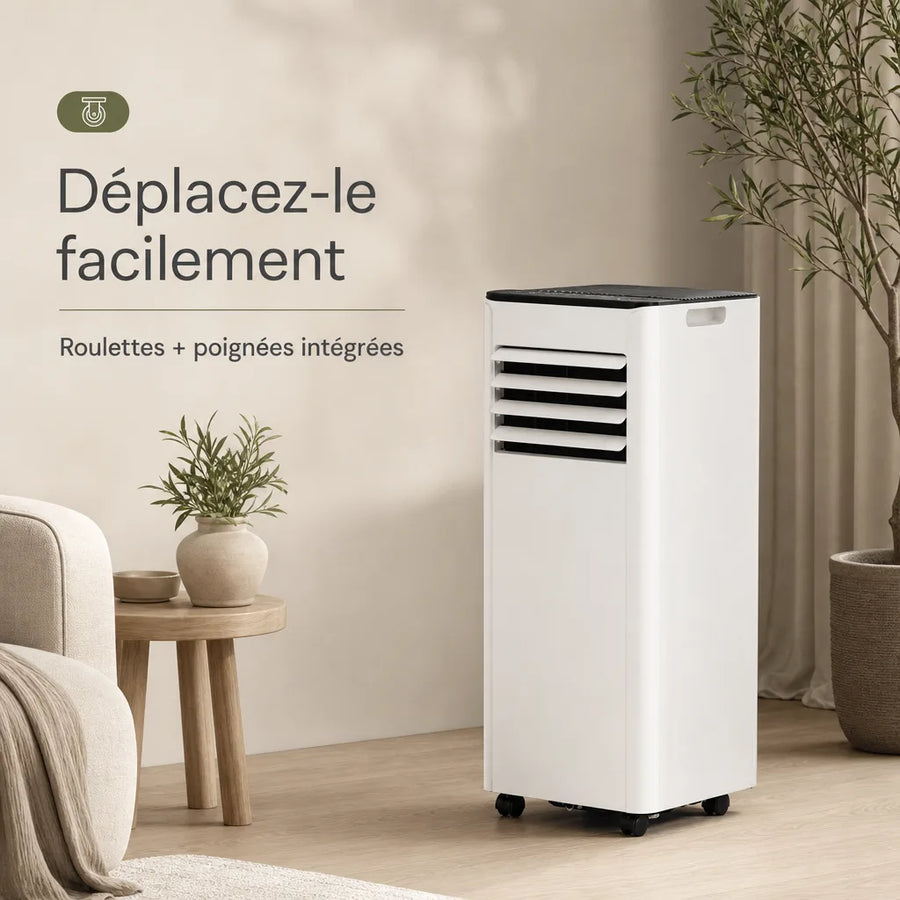 Climatiseur mobile 20 m2 deplacable avec roulettes et poignees integrees pour chambre ou bureau L'Air Sain