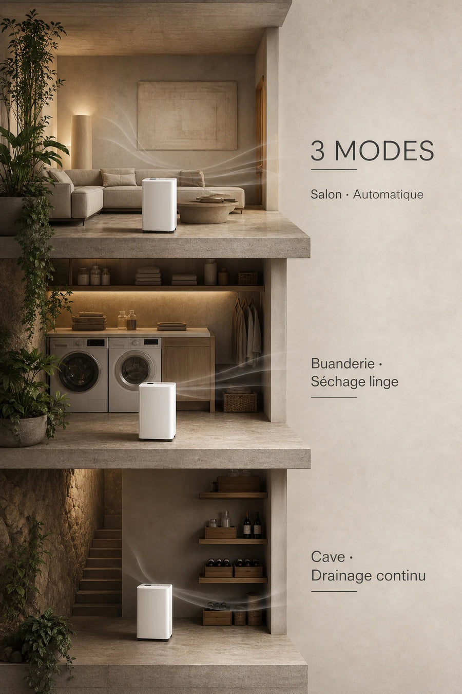 Déshumidificateur électrique Loefme 16L/j — coupe architecturale du système de condensation