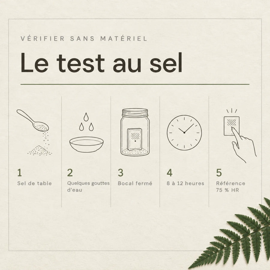 Protocole du test au sel pour vérifier un hygromètre, référence 75 pour cent HR