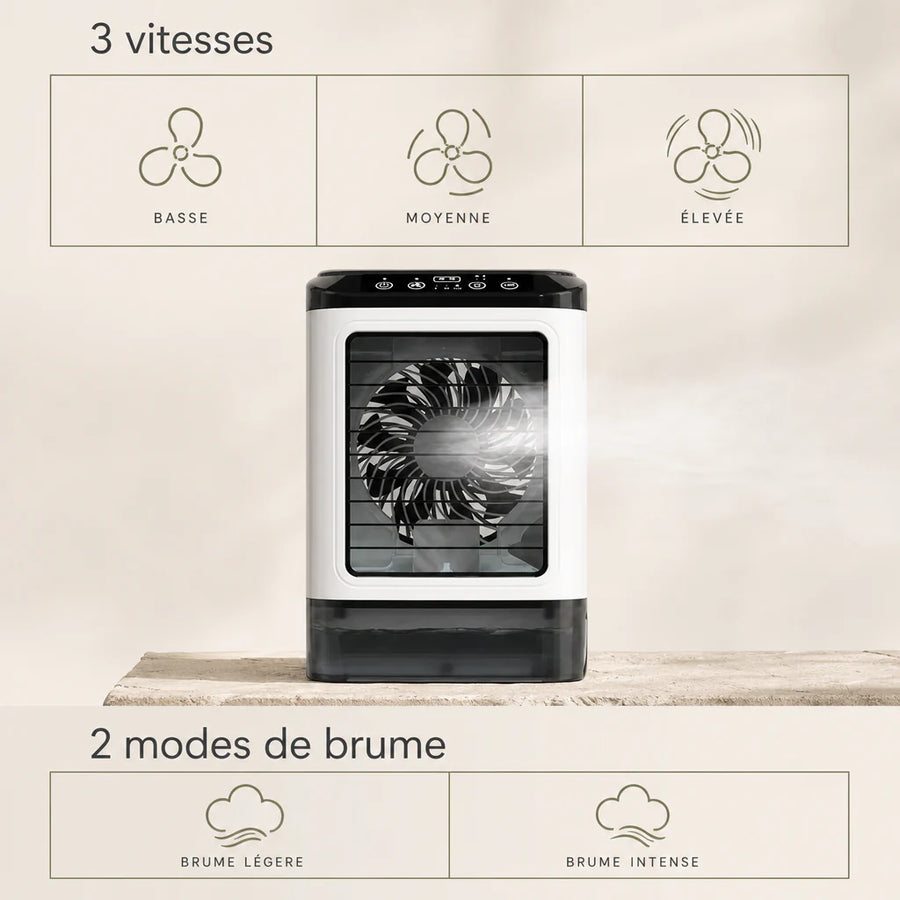 Ventilateur brumisateur d'intérieur 900 ml, 3 vitesses de ventilation et 2 modes de brume fraîche