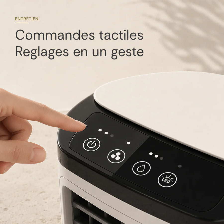 Ventilateur brumisateur d'intérieur avec commandes tactiles et LED d'ambiance colorée