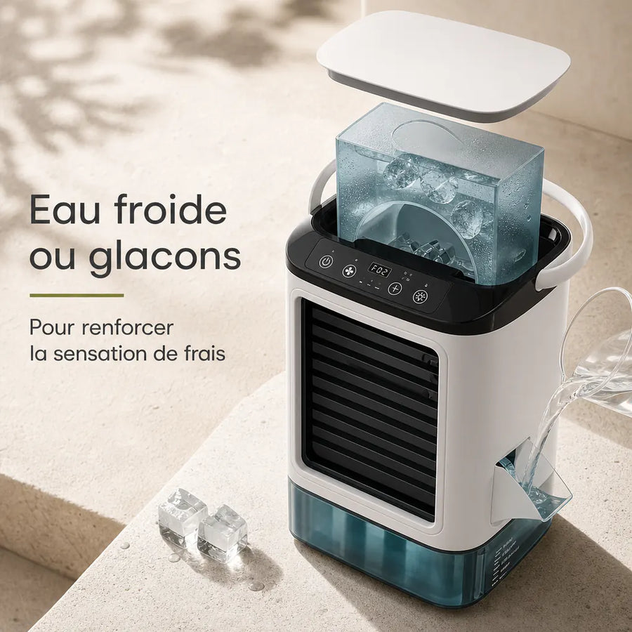 Ventilateur brumisateur d'intérieur avec bac à glaçons et eau froide pour renforcer la fraîcheur