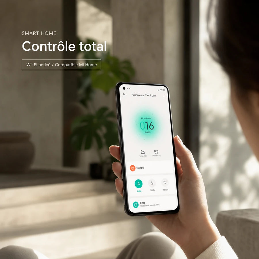 Purificateur d'air HEPA H13 LITE-4 connecte Wi-Fi avec application Mi Home, suivi PM2.5 en temps reel et controle qualite de l'air interieur