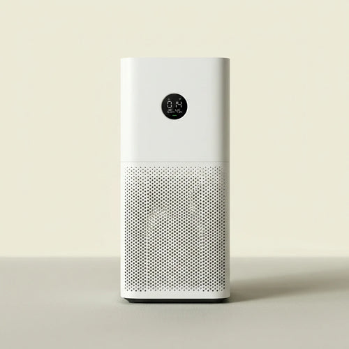 Purificateur d'air HEPA H13 LITE-4 vue de face avec ecran PM2.5, filtre pour particules fines, allergenes, poussiere et qualite de l'air interieur