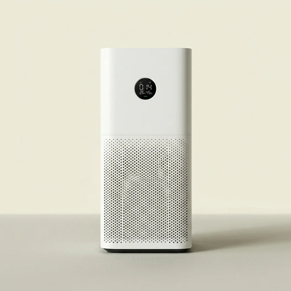 Purificateur d'air HEPA H13 LITE-4 vue de face avec ecran PM2.5, filtre pour particules fines, allergenes, poussiere et qualite de l'air interieur