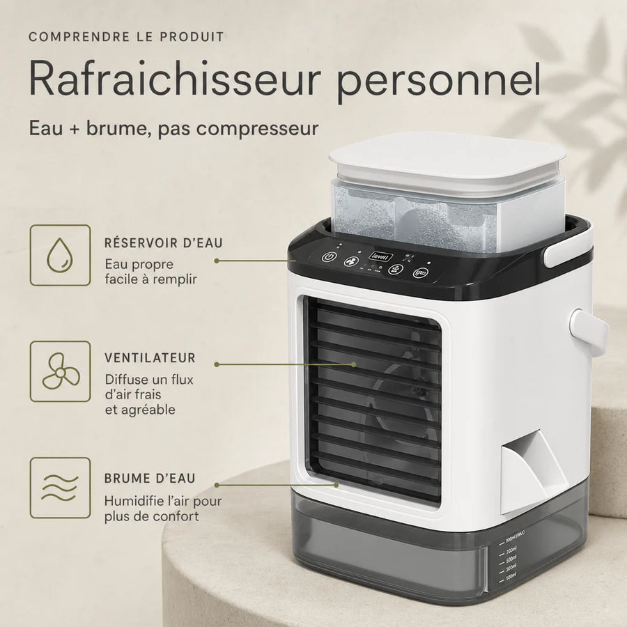 Ventilateur brumisateur d'intérieur avec réservoir 900 ml facile à remplir, sans compresseur ni évacuation