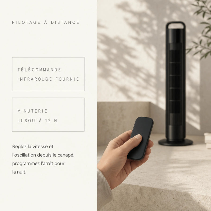 Ventilateur colonne sans pales piloté à distance, télécommande infrarouge et minuterie jusqu'à 12 heures, L'Air Sain