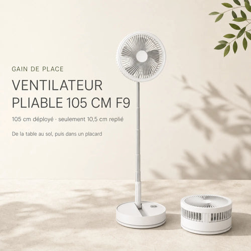 Ventilateur pliable 105 cm F9 déployé et replié sur 10,5 cm