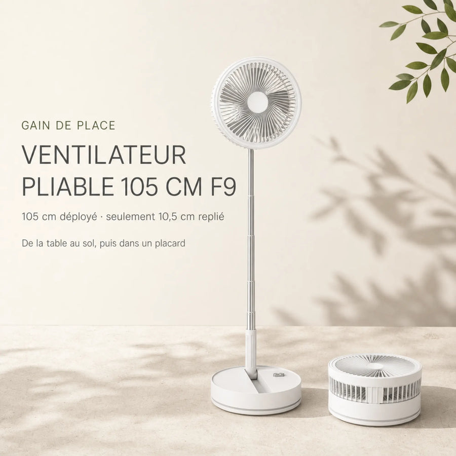 Ventilateur pliable 105 cm F9 déployé et replié sur 10,5 cm