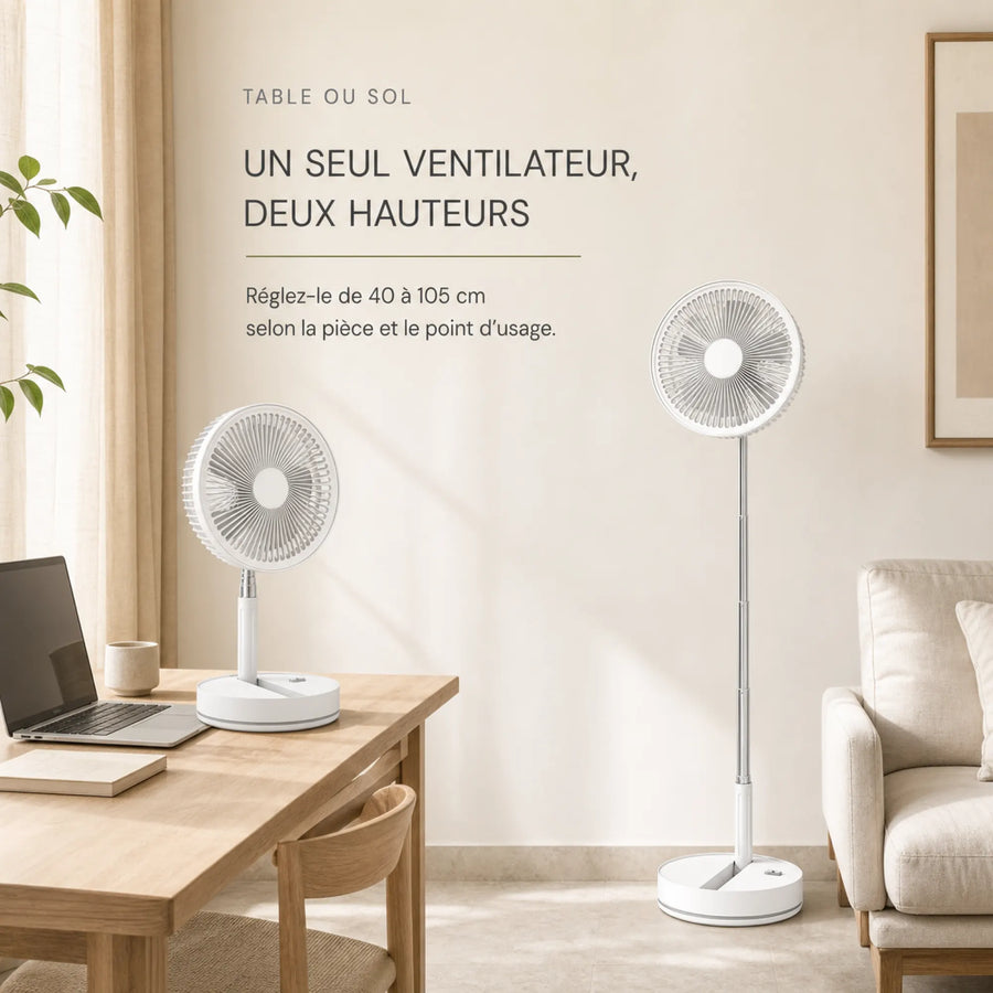 Ventilateur pliable réglable de 40 à 105 cm pour une table ou le sol