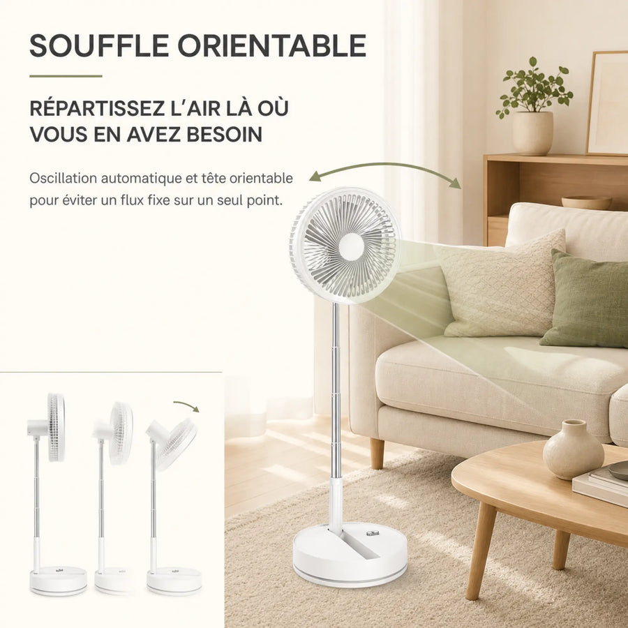 Ventilateur pliable F9 avec oscillation automatique et tête orientable