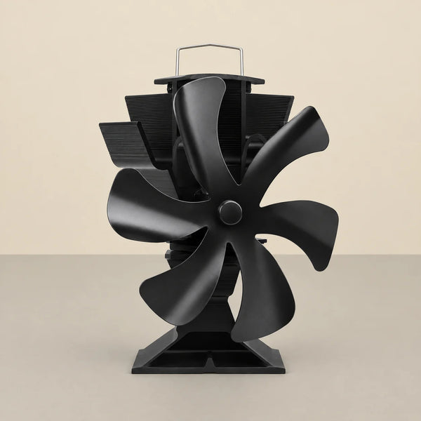 Ventilateur pour poêle à bois sur fond crème, packshot L'Air Sain