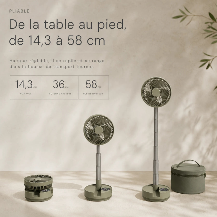 Ventilateur pliable à hauteur réglable de 14,3 à 58 cm avec housse de transport fournie, L'Air Sain