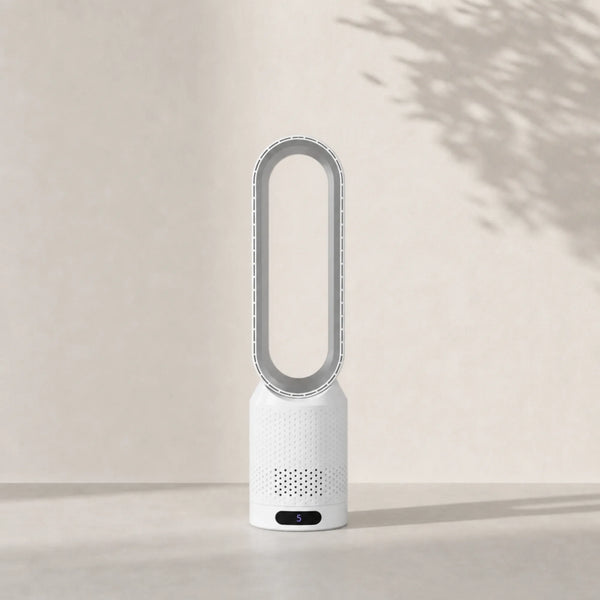 Ventilateur tour sans pales silencieux L'Air Sain, colonne compacte 58 cm avec écran tactile allumé