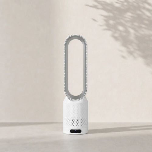 Ventilateur tour sans pales silencieux L'Air Sain, colonne compacte 58 cm avec écran tactile allumé