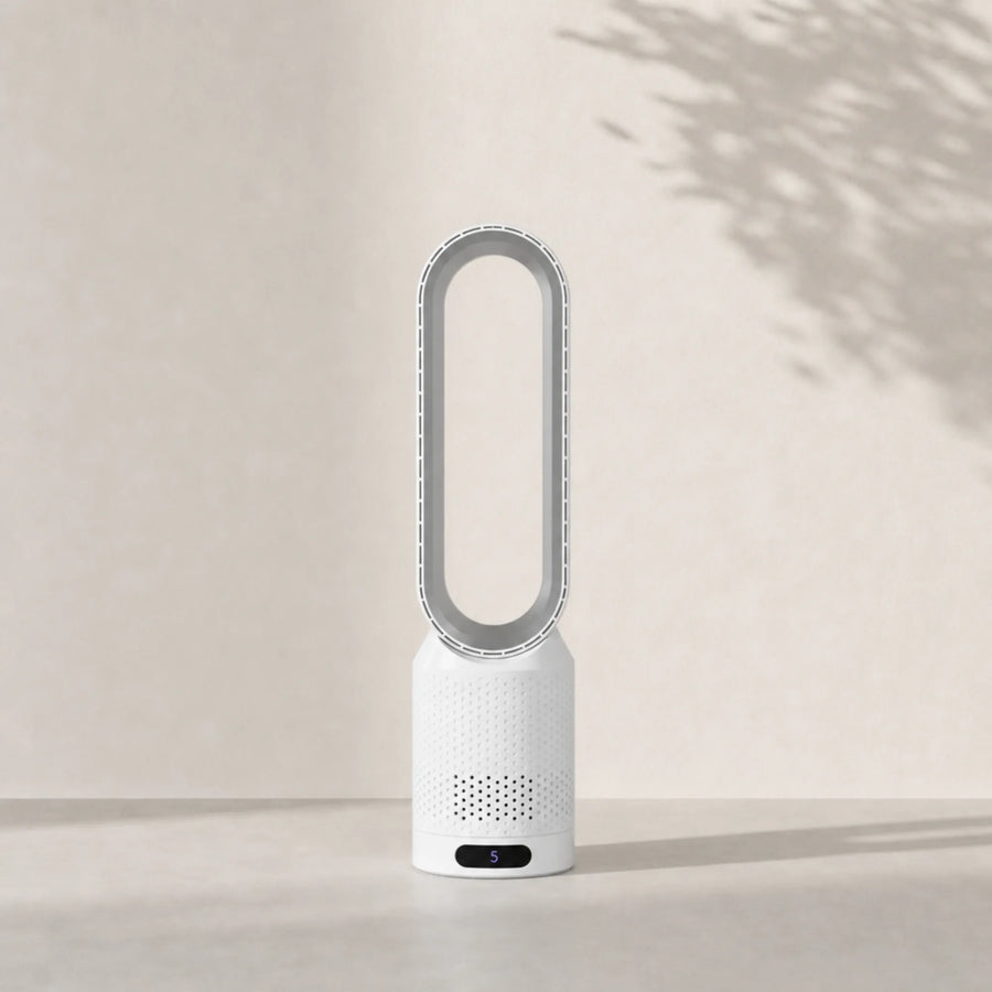 Ventilateur tour sans pales silencieux L'Air Sain, colonne compacte 58 cm avec écran tactile allumé